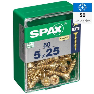 Tornillo Spax Tirafondo Cabeza Plana Madera Aglomerada 25 mm 5 mm 50 Unidades