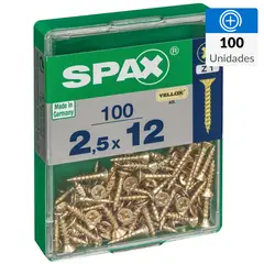 SPAX AMERICAN SCREW - Tornillo Spax Tirafondo Cabeza Plana Madera Aglomerada 12 mm 2.5 mm 100 Unidades