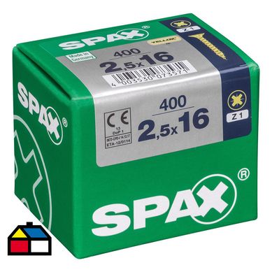 Tornillo spax cabeza plana pozidrive yellox 2,5x16 400Pz