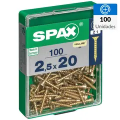 SPAX AMERICAN SCREW - Tornillo Spax Tirafondo Cabeza Plana Madera Aglomerada 20 mm 2.5 mm 100 Unidades