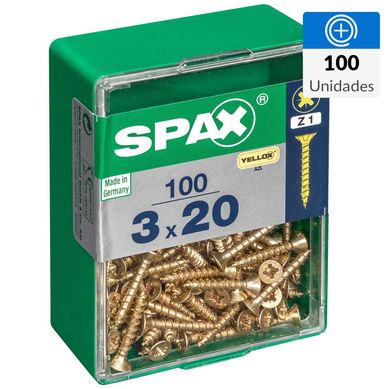 Tornillo spax cabeza plana pozidrive yellox 3x20 100Pz