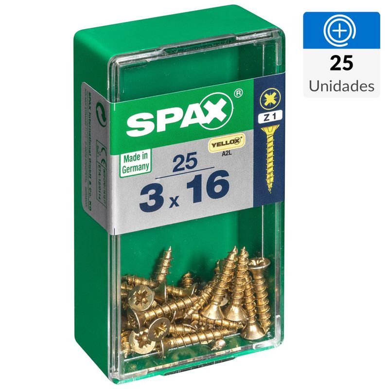 SPAX AMERICAN SCREW - Tornillo Spax Tirafondo Cabeza Plana Madera Aglomerada 16 mm 3 mm 25 Unidades