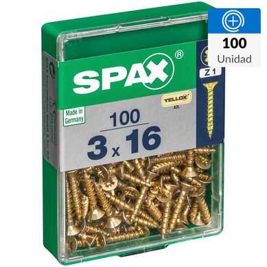 Tornillo Spax Tirafondo Cabeza Plana Madera Aglomerada 16 mm 3 mm 100 Unidades