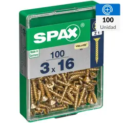 SPAX AMERICAN SCREW - Tornillo Spax Tirafondo Cabeza Plana Madera Aglomerada 16 mm 3 mm 100 Unidades