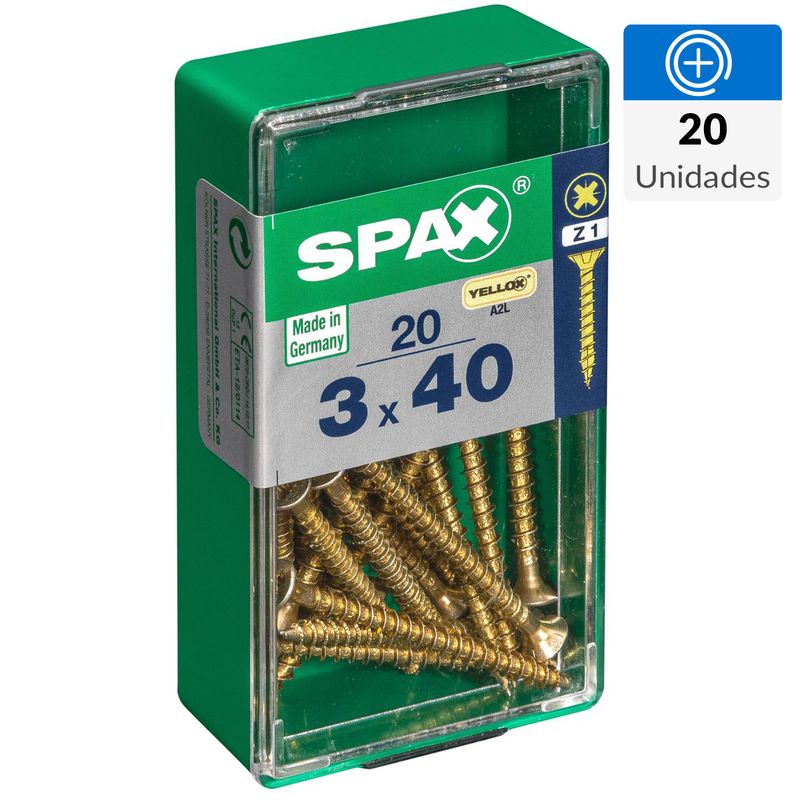 SPAX AMERICAN SCREW - Tornillo Spax Tirafondo Cabeza Plana Madera Aglomerada 40 mm 3 mm 20 Unidades