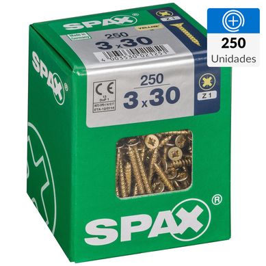 Tornillo spax cabeza plana pozidrive yellox 3x30 250Pz
