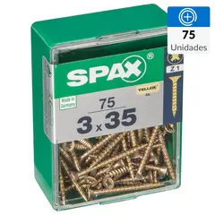 SPAX AMERICAN SCREW - Tornillo Spax Tirafondo Cabeza Plana Madera Aglomerada 35 mm 3 mm 75 Unidades