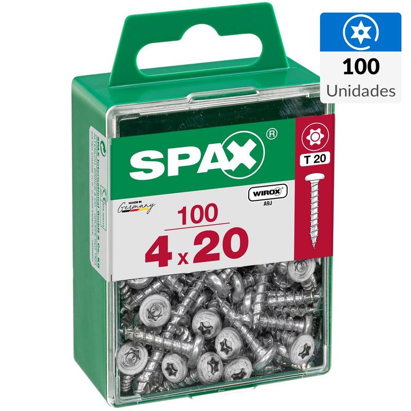 SPAX AMERICAN SCREW - Tornillo Spax Tirafondo Cabeza Torx Madera Aglomerada 20 mm 4 mm 100 Unidades