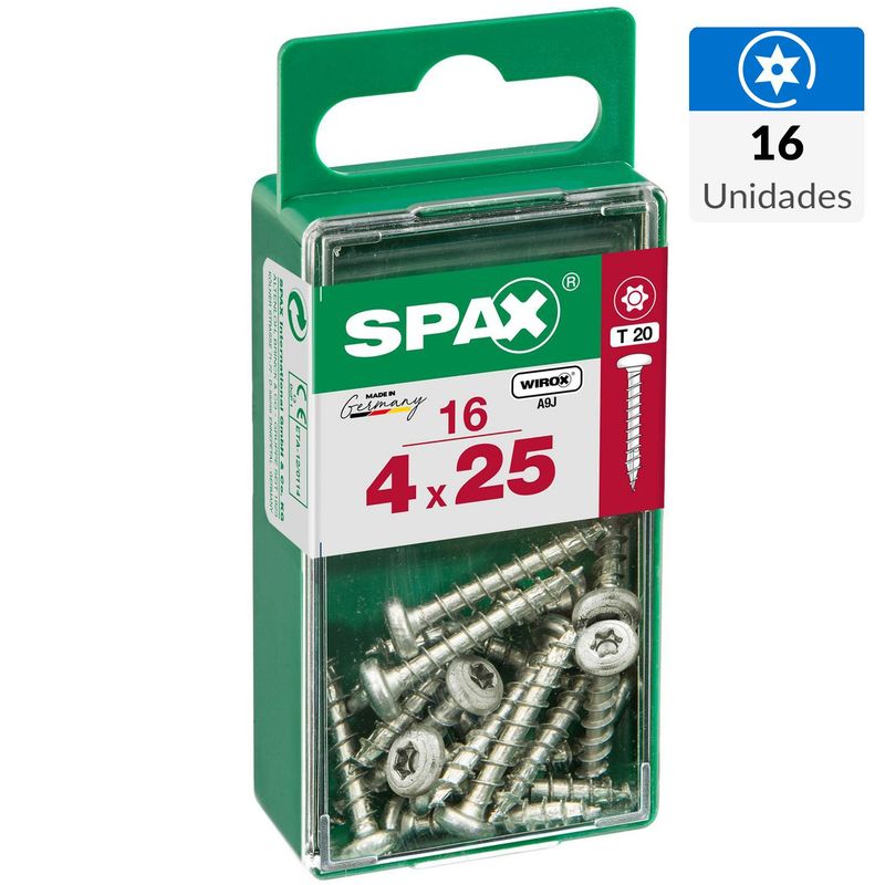 SPAX AMERICAN SCREW - Tornillo Spax Tirafondo Cabeza Torx Madera Aglomerada 25 mm 4 mm 16 Unidades