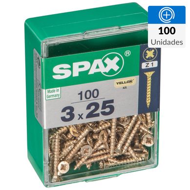 Tornillo spax cabeza plana pozidrive yellox 3x25 100Pz