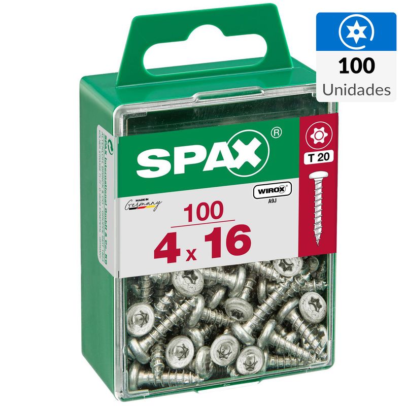 SPAX AMERICAN SCREW - Tornillo Spax Tirafondo Cabeza Torx Madera Aglomerada 16 mm 4 mm 100 Unidades