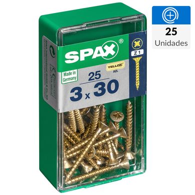 Tornillo spax cabeza plana pozidrive yellox 3x30 25Pz