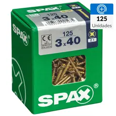 SPAX AMERICAN SCREW - Tornillo Spax Tirafondo Cabeza Plana Madera Aglomerada 40 mm 3 mm 125 Unidades