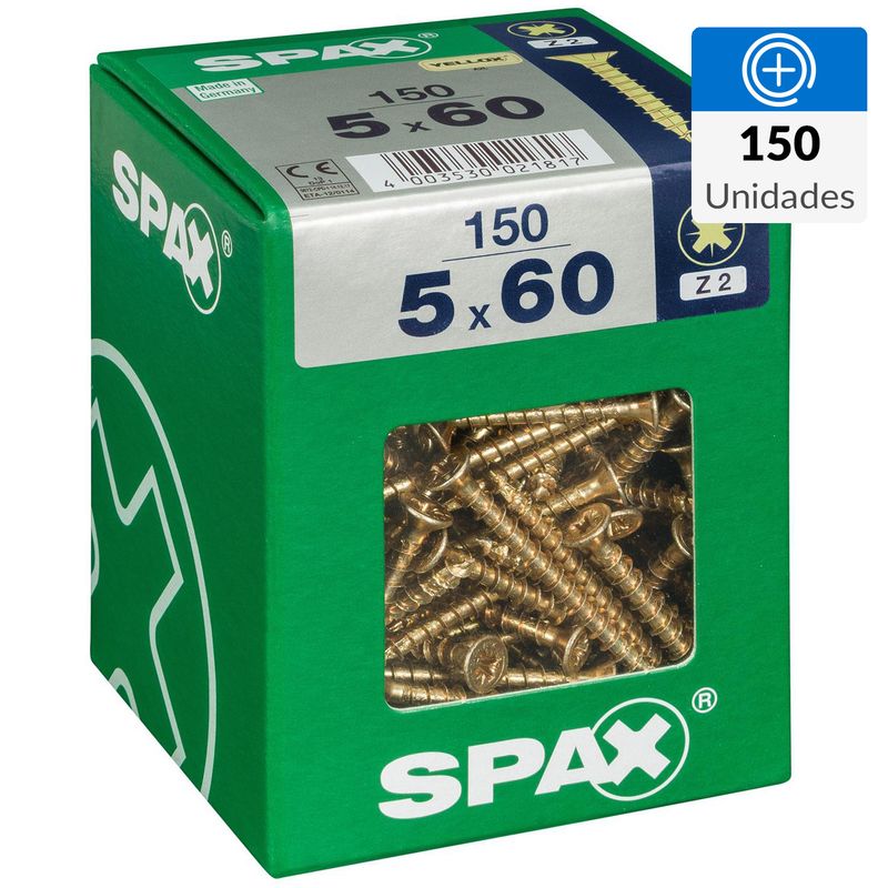 SPAX AMERICAN SCREW - Tornillo Spax Tirafondo Cabeza Plana Madera Aglomerada 60 mm 5 mm 150 Unidades