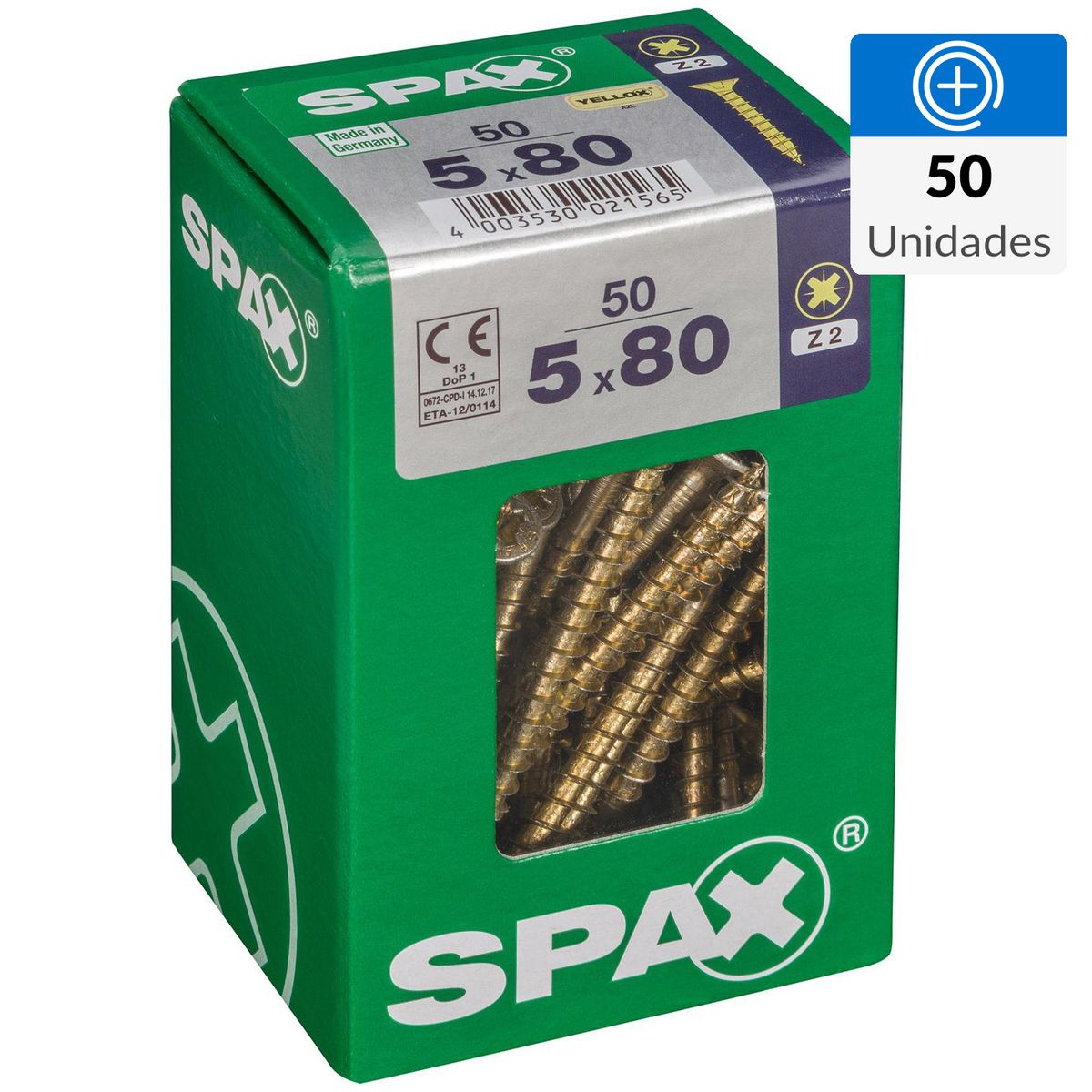 SPAX AMERICAN SCREW - Tornillo Spax Tirafondo Madera Aglomerada 80 mm 5 mm 50 unidad(es)