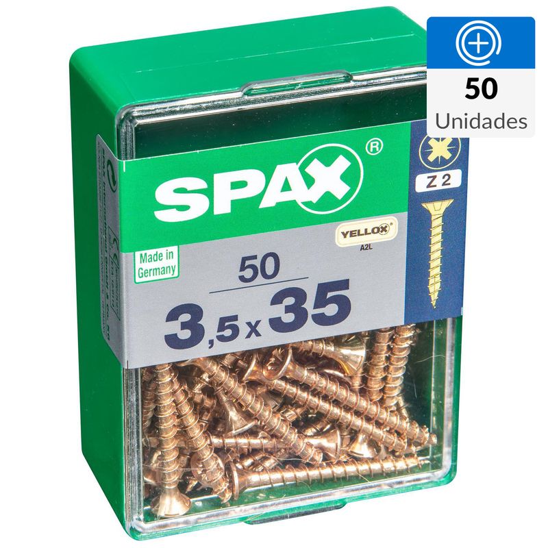 SPAX AMERICAN SCREW - Tornillo Spax Tirafondo Cabeza Plana Madera Aglomerada 35 mm 3.5 mm 50 Unidades