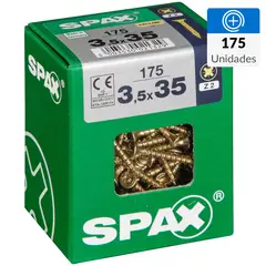SPAX AMERICAN SCREW - Tornillo Spax Tirafondo Cabeza Plana Madera Aglomerada 35 mm 3.5 mm 175 Unidades