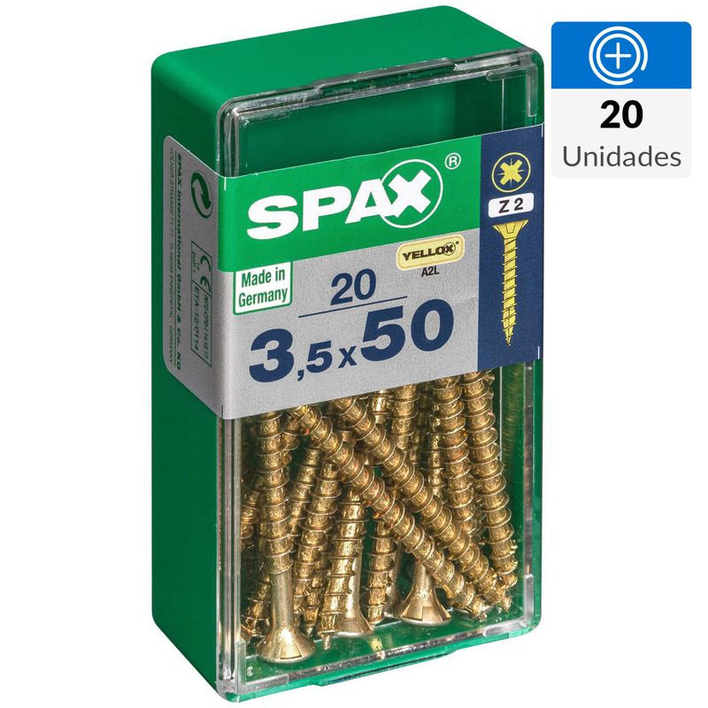 SPAX AMERICAN SCREW - Tornillo Spax Tirafondo Cabeza Plana Madera Aglomerada 50 mm 3.5 mm 20 Unidades