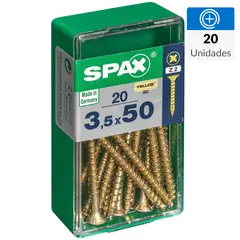 SPAX AMERICAN SCREW - Tornillo Spax Tirafondo Cabeza Plana Madera Aglomerada 50 mm 3.5 mm 20 Unidades