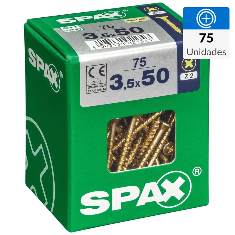 SPAX AMERICAN SCREW - Tornillo Spax Tirafondo Cabeza Plana Madera Aglomerada 50 mm 3.5 mm 75 unidad(es)