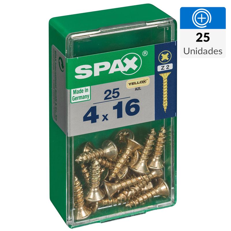 SPAX AMERICAN SCREW - Tornillo Spax Tirafondo Cabeza Plana Madera Aglomerada 16 mm 4 mm 25 Unidades
