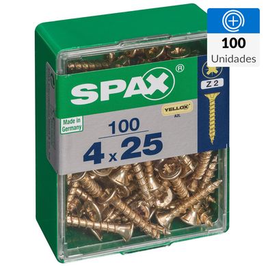 Tornillo spax cabeza plana pozidrive yellox 4x25 100Pz
