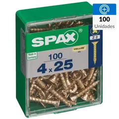 SPAX AMERICAN SCREW - Tornillo Spax Tirafondo Cabeza Plana Madera Aglomerada 25 mm 4 mm 100 Unidades