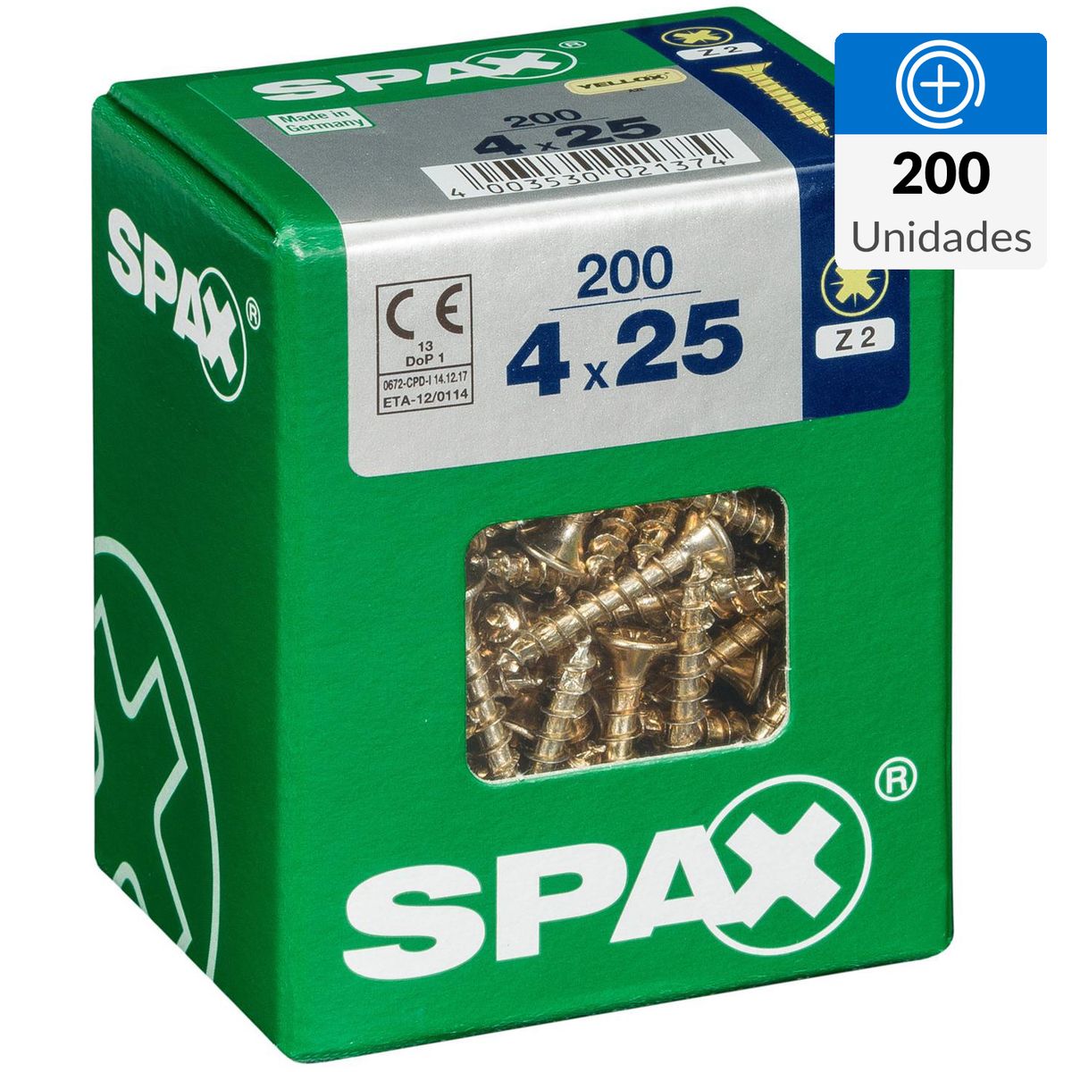 SPAX AMERICAN SCREW - Tornillo Spax Tirafondo Madera Aglomerada 25 mm 4 mm 200 unidad(es)