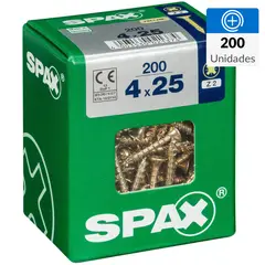 SPAX AMERICAN SCREW - Tornillo Spax Tirafondo Cabeza Plana Madera Aglomerada 25 mm 4 mm 200 unidad(es)