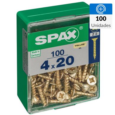 Tornillo spax cabeza plana pozidrive yellox 4x20 100Pz