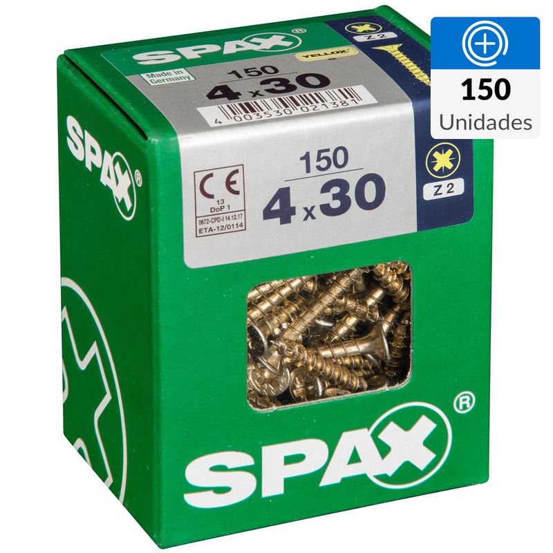 SPAX AMERICAN SCREW - Tornillo Spax Tirafondo Cabeza Plana Madera Aglomerada 30 mm 4 mm 150 unidad(es)