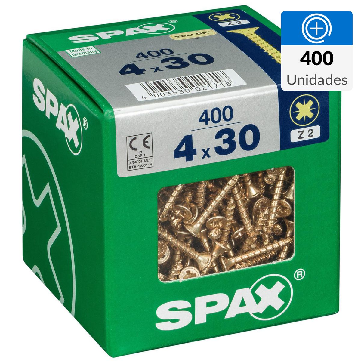 SPAX AMERICAN SCREW - Tornillo Spax Tirafondo Cabeza Plana Madera Aglomerada 30 mm 4 mm 400 unidad(es)