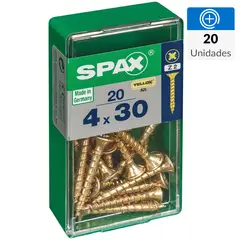 SPAX AMERICAN SCREW - Tornillo Spax Tirafondo Cabeza Plana Madera Aglomerada 30 mm 4 mm 20 Unidades
