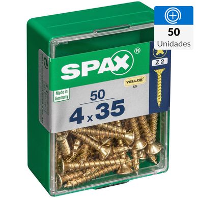Tornillo Spax Tirafondo Cabeza Plana Madera Aglomerada 35 mm 4 mm 50 Unidades