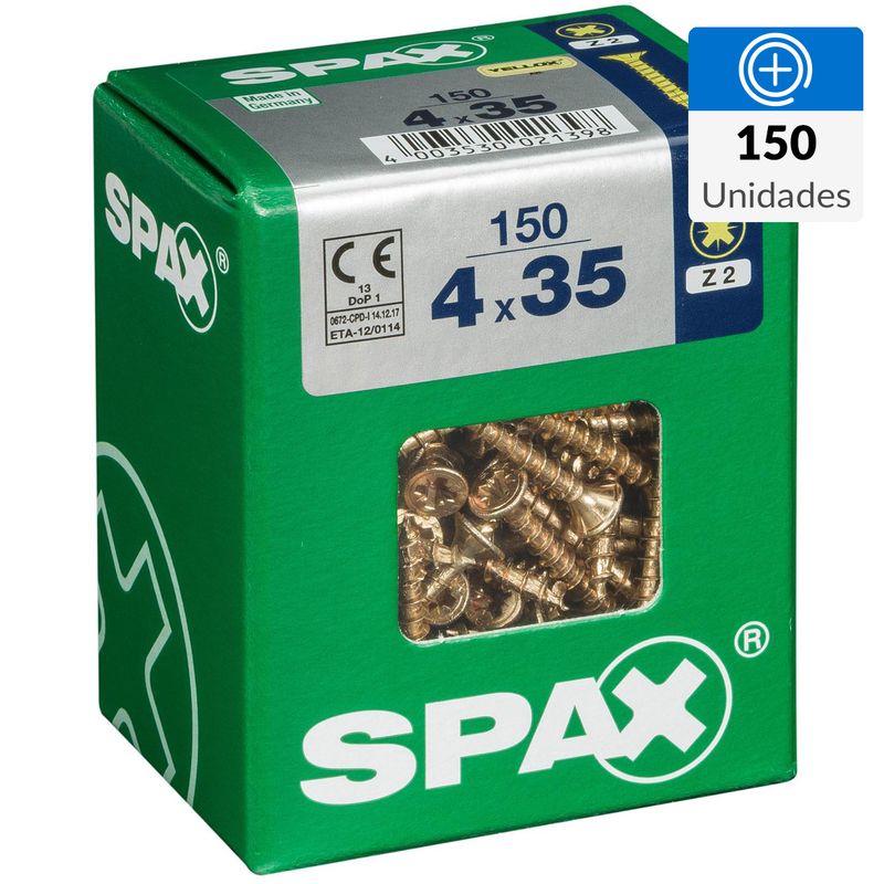SPAX AMERICAN SCREW - Tornillo Spax Tirafondo Cabeza Plana Madera Aglomerada 35 mm 4 mm 150 Unidades