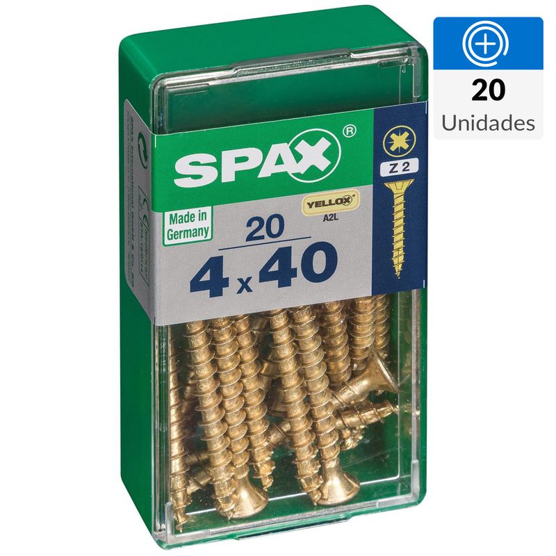 SPAX AMERICAN SCREW - Tornillo Spax Tirafondo Cabeza Plana Madera Aglomerada 40 mm 4 mm 20 Unidades