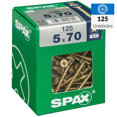 Tornillo Spax Tirafondo Cabeza Plana Madera Aglomerada 70 mm 5 mm 125 Unidades