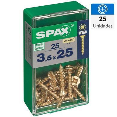 Tornillo Spax Tirafondo Cabeza Plana Madera Aglomerada 25 mm 3.5 mm 25 Unidades