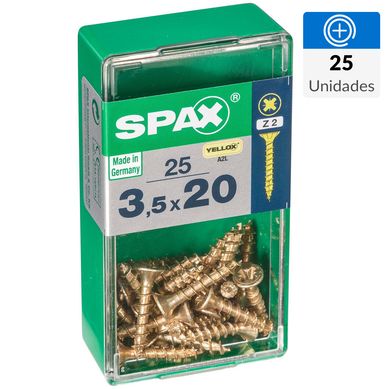 Tornillo spax cabeza plana pozidrive yellox 3,5x20 25Pz