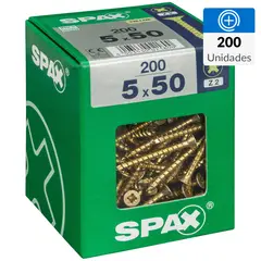 SPAX AMERICAN SCREW - Tornillo Spax Tirafondo Cabeza Plana Madera Aglomerada 50 mm 5 mm 200 Unidades