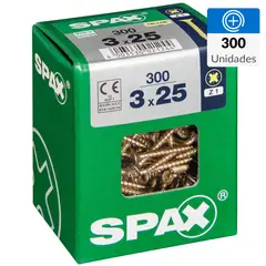 SPAX AMERICAN SCREW - Tornillo Spax Tirafondo Cabeza Plana Madera Aglomerada 20 mm 3.5 mm 300 Unidades