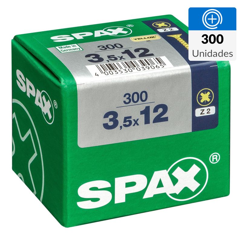 SPAX AMERICAN SCREW - Tornillo Spax Tirafondo Cabeza Plana Madera Aglomerada 12 mm 3.5 mm 300 Unidades