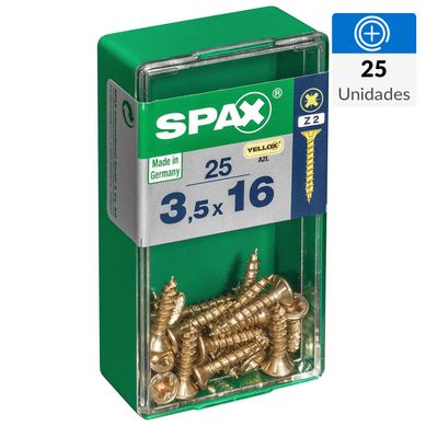Tornillo Spax Tirafondo Cabeza Plana Madera Aglomerada 16 mm 3.5 mm 25 Unidades