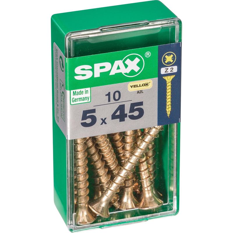 SPAX AMERICAN SCREW - Tornillo Spax Tirafondo Cabeza Plana Madera Aglomerada 45 mm 5 mm 10 Unidades