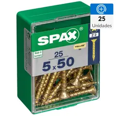 SPAX AMERICAN SCREW - Tornillo Spax Tirafondo Cabeza Plana Madera Aglomerada 50 mm 5 mm 25 Unidades