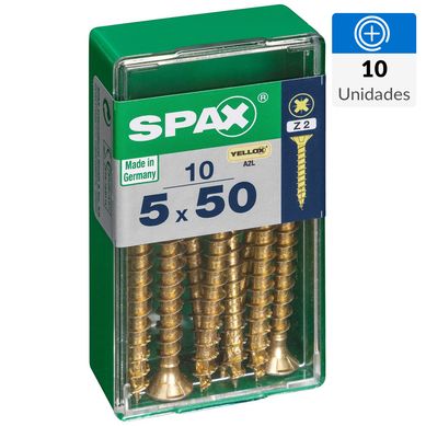 Tornillo Spax Tirafondo Cabeza Plana Madera Aglomerada 50 mm 5 mm 10 Unidades