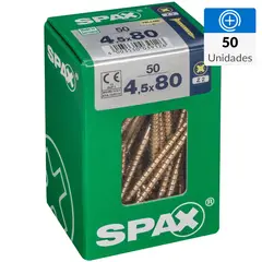 SPAX AMERICAN SCREW - Tornillo Spax Tirafondo Cabeza Plana Madera Aglomerada 80 mm 4.5 mm 50 Unidades
