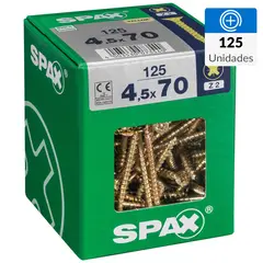 SPAX AMERICAN SCREW - Tornillo Spax Tirafondo Cabeza Plana Madera Aglomerada 70 mm 4.5 mm 125 Unidades