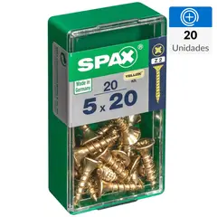 SPAX AMERICAN SCREW - Tornillo Spax Tirafondo Cabeza Plana Madera Aglomerada 20 mm 5 mm 20 Unidades