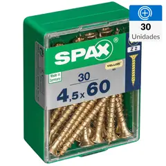 SPAX AMERICAN SCREW - Tornillo Spax Tirafondo Cabeza Plana Madera Aglomerada 60 mm 4.5 mm 30 Unidades